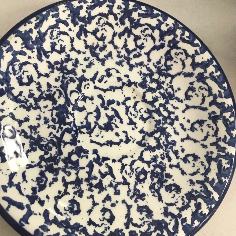 2 Speckled Blue & White Cups& Saucers Set by CRATE & BARREL